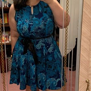 Avenue Blue Paisley Ribbon Tied A-Line Dress 14/16